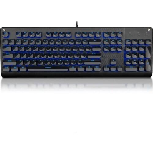 HUO JI K-600 Mechanical Gaming Keyboard Blue LED Backlit USB Wired with Blue Switches Crystal Keycaps 104 Keys No Conflict