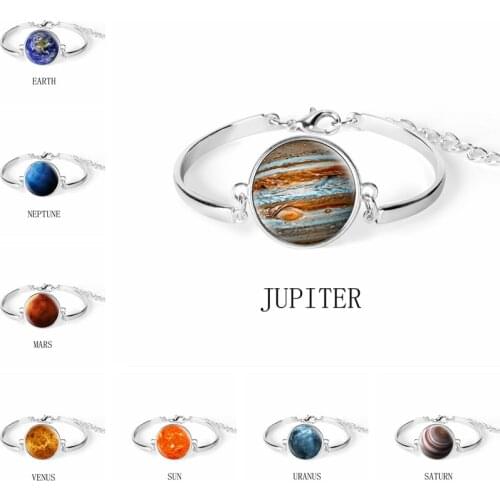 Fashion Metal Bracelet Jupiter Earth Planet Sun Bangle Glass Cabochon Jewelry Solar System Bracelets Souvenir Gifts for Women