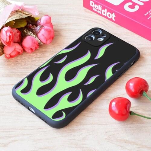 For iPhone Green And Purple Flames Print Soft Matt Apple iPhone Case