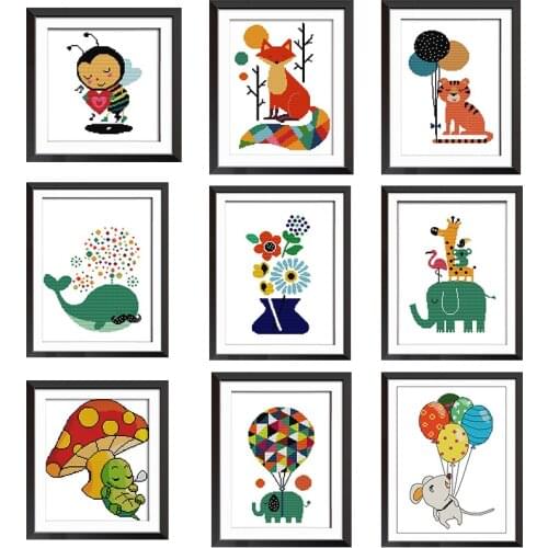 Cute cartoon small animal series DMC cross stitch kit tiger elephant bee colorful fox embroidery kit sewing kit DIY handicraft