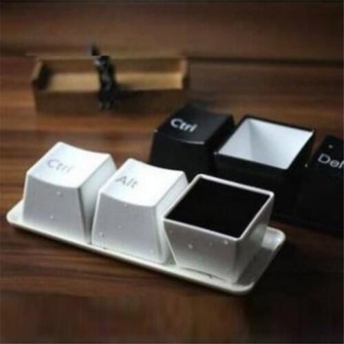 3Pcs Set Keyboard Button Modeling Cup Tea Mug with Plate Coffee Mug Container White Black Creative Gifts Water Mugs Ctrl ALT DEL