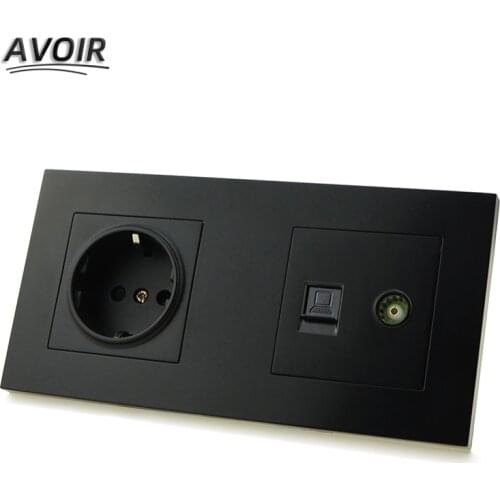 Avoir EU Standard Plug Wall Socket RJ45 Socket Computer Data Port Socket Dual RJ45 With TV Outlet Plastic Panel