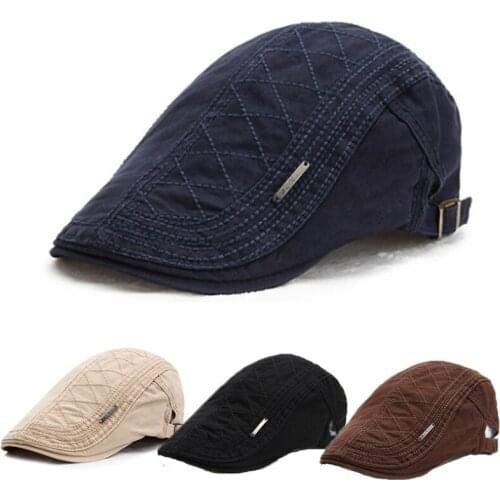New Autumn outdoor Sports Cotton Berets Caps For Men Casual Peaked Caps grid embroidery Berets Hats