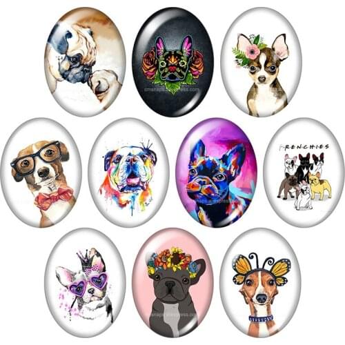 Cute Cats Dogs Pet footprint Oval 13x18mm/18x25mm/30x40mm mixed photo glass cabochon demo flat back Jewelry findings
