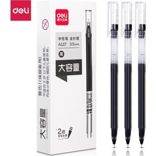 Deli A127 large capacity student gel pen 0.5mm full needle tube Simple and cool style of students' office pen Signature pen
