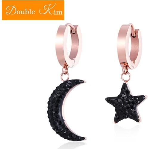The Stars of The Moon Stud Earrings Titanium Stainless Steel Inlaid Zircon Earrings Rose Gold Fashion Trendy Women Jewelry Gift