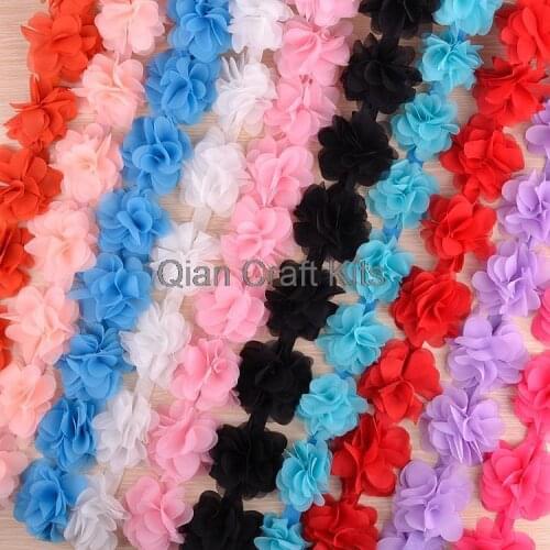 10 yards mixed colors or you pick Chiffon Flower Lace Trim, Wedding Bridal Chiffon sashes, Baby Headband Chiffon, Ribbon Chiffon