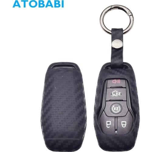 Silicone Car Key Cases Carbon Fiber Style Remote Control Protector Cover For Ford Edge Explorer Fusion Mustang F-150 F-450 F-550