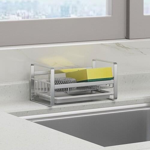 Stainless steel kitchen drain storage rack sponge cleaning rag rack sink countertop wall hanging storage rack