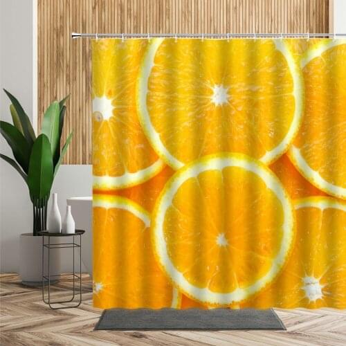 Tropical Fruit Shower Curtain 3D Orange Lemon Restaurant Wall Decoration Waterproof Bath Curtain Bathroom Household Products Set