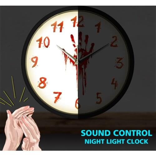 Horrifying Bloody Hand Horror Sound Activated Light Emitting Wall Clock Halloween Decor Slasher Scary Clock Evil Dead Night Lamp