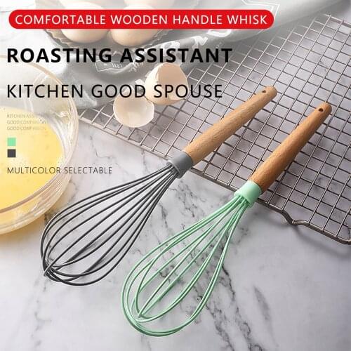 Egg Beater Wood Handle Egg Whisk Kitchen Utensils Manual Cream Butter Whisk Egg Mixer Silicone Kitchen Whisk Egg Cooking Tools