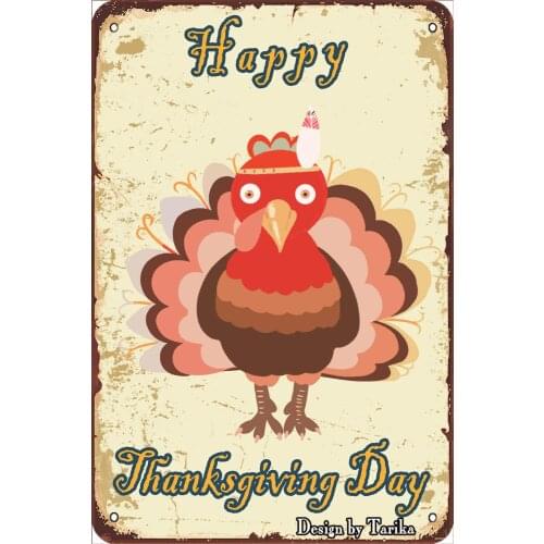 Happy Thanksgiving Roast Turkey Vintage Look 20X30 cm Metal Decoration Art Sign for Home Kitchen Bathroom Farm Garden Garage