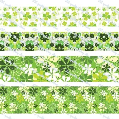 16-75mm Green cloverprinted grosgrain ribbon/16mm printed elastic foe ribbons DIY hair bows Sewing webbing 50 yards