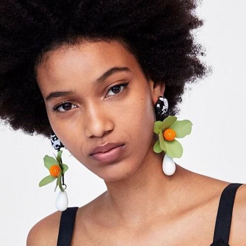 2019 Green Flower Metal Dangle Earrings Trendy Statement Wedding Jewelry Accessories za Boho Ethnic Earrings For Women