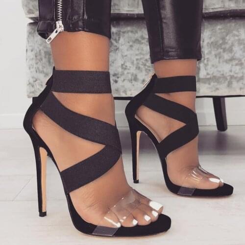 Women Pumps Fashion High Heels Transparent Shoes Women Jelly Sandals Sexy Heels Cross-tied Party Shoes Pumps 459
