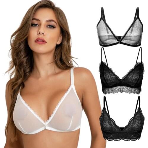Women Top Sexy See Through Bra Lace Mesh Underwear Wire Free Lingerie Lace Solid Soft Transparent Bra For Women