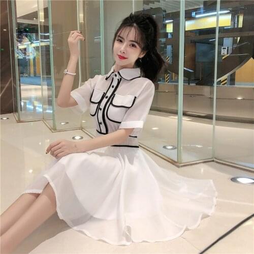 2021 summer new style shirt dress female waist slim mid-length French dresses female