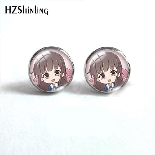 2021 New Fruits Basket Stud Earring Anime Kyo Ayame Round Earrings Handmade Glass Dome Photo Printed Jewelry Gifts