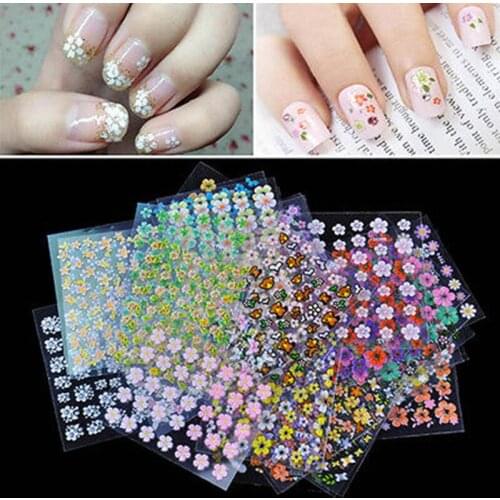 30 /20/10Sheets Random Design 3D Nail Sticker Transparent Bottom Colorful Flower Series Nail Sticker Decoration