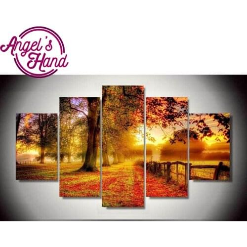 3d cross stitch square diamond embroidery autumn diamond Mosaic Kits 5d diy Diamond painting forest trees Wall Decor 5pcs/set