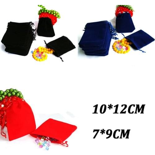 50Pcs/lot 7x9/10x12cm Black Blue Red Velvet Drawstring Bag Jewelry Packaging Pouches Gift Display Bags Wedding Party Decoration