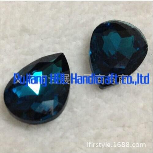 Free Shipping 13x18mm tear drop crystal fancy stone blue zircon pearshape bling crystal silver base