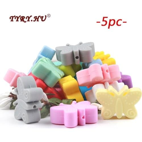 TYRY.HU 5PC/lot Mini Butterfly Silicone Loose Beads Food Grade Baby For Teething Beads DIY Necklace & Jewelry Making BPA Free