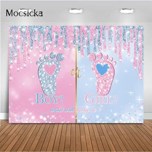 Little Feet Gender Reveal Backdrop for Boy or Girl Party Decoration Pink Blue Backdrop What Will It Be Baby Reveal Backdrops