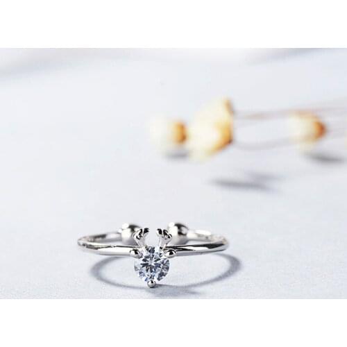 Personality Crystal Elk Antlers Lovely Open Ring Romantic Cute Rings Women Girl Gift Adjustable Ring Jewelry