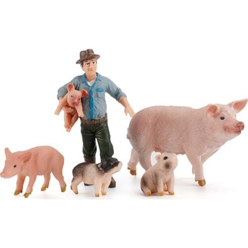 Mini Fun Simulated wild boar Pig Model Farm Animal Pig Family Kids Toys Boys Set Figurines Action Figure Educational Toys Gift
