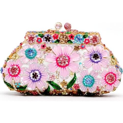 Fashion Hard Jewelry Case Diamond Flower Meta Party Toiletry Wallet Clutches Luxury Brands Wallet Money Ladies Wedding Bags