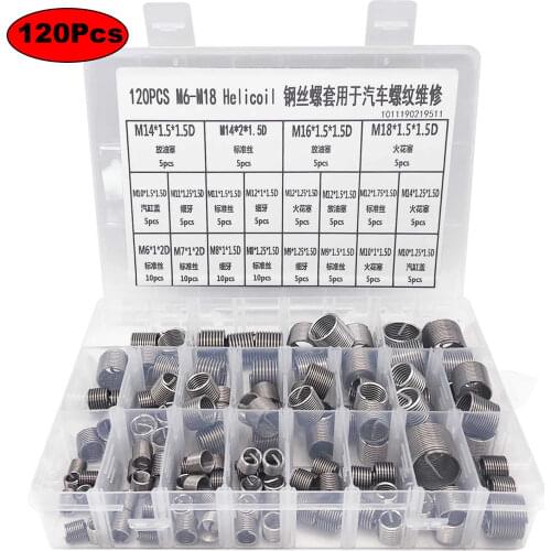 120pcs/set M6-M18 Helicoil Thread Repair Insert Kit Set Stainless Steel For Hardware Repair Tools