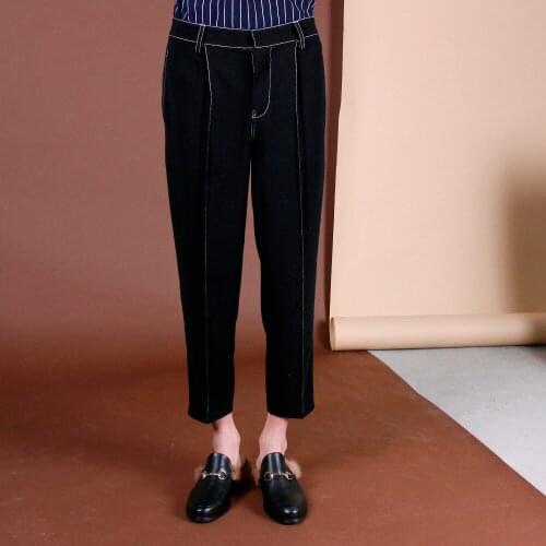 NEW mens clothing Fashion Joker waist decoration line decorative conical foot nine points casual pants plus size cotumes