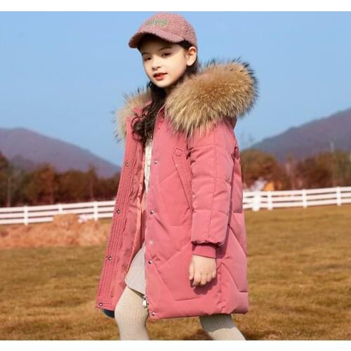 OLEKID 2021 Winter Down Jacket For Grils Waterproof Real Raccoon Fur Girls Outerwear Coat 5-14 Years Kids Teenage Parka Clothes