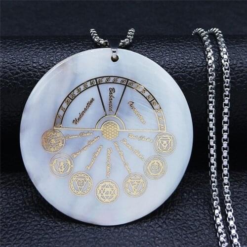 Yoga 7 Chakra Divination Flower of Life Chain Necklace Stainless Steel Shell Necklaces Jewelry collier coquillage femme NXS04