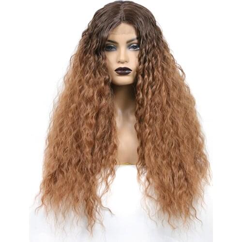 Long Body Wave Wigs Ombre Black Brown Blonde Synthetic Wig Cosplay Middle Part Natural Heat Resistant Wig for Women