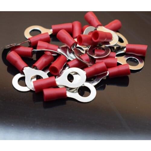RV1.25-6 Red 22-16 AWG 0.5-1.5mm2 Insulated Ring Terminal Connector Cable Wire Connector 100PCS/Pack RV1-6 RV