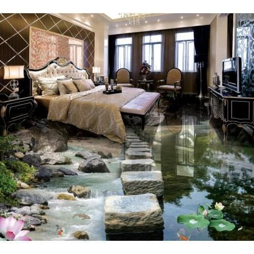 Customize wall paper 3d self adhesive floor papel parede 3d Stone lotus leaf floor 3d wallpaper walls New decoration 2020