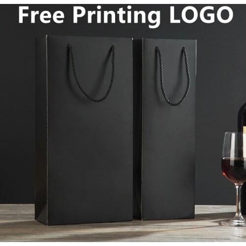 Red Wine Bag 100PCS/LOT Free Printing LOGO Design Black Color Paper Bag Gift Bag Hot Stamping Silk-screen Printing