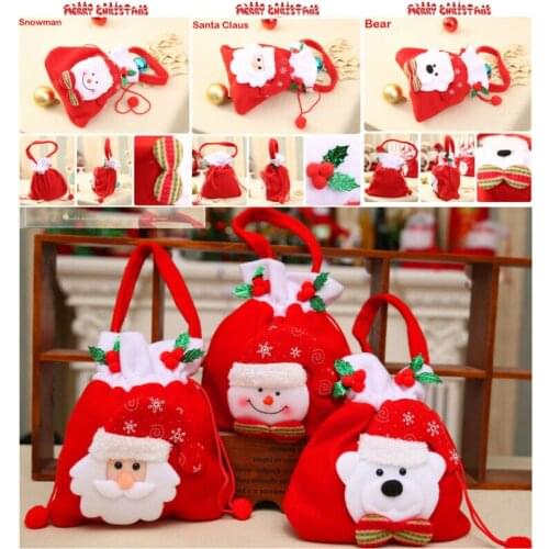 30*19cm Franela Christmas Party Gift Handbag Xmas Santa Claus Snowman Candy Gifts Bag Drawstring Bag