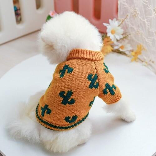 Yellow Knitted Pet Dog Warm Clothes Coat Apparel Sweater Knitwear Polyester Little Animal Costume Autumn Winter New 2020 XS XL
