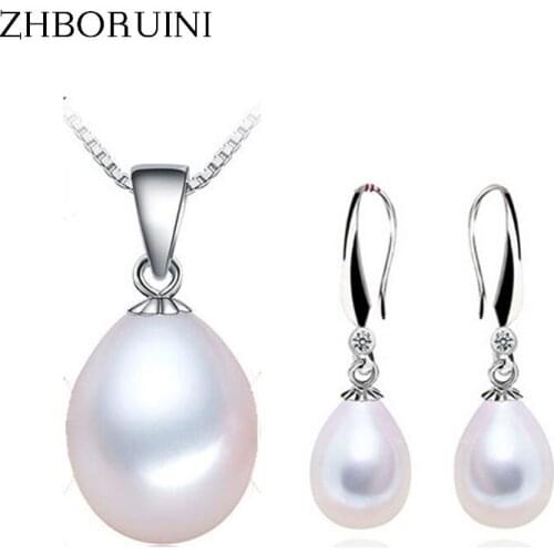 ZHBORUINI Necklace Pearl Jewelry sets Natural Pearls Water Drop Pearl 925 Sterling Silver Earrings Pendants