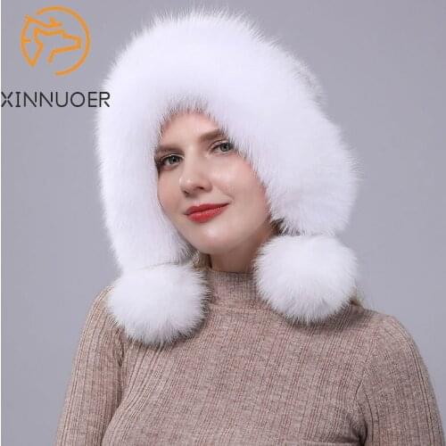 Womens Mink Hat Natural Fur Winter Fashion Warm Outdoor Leisure Business Knitted Hat With Fox Skin 100% Genuine Leather
