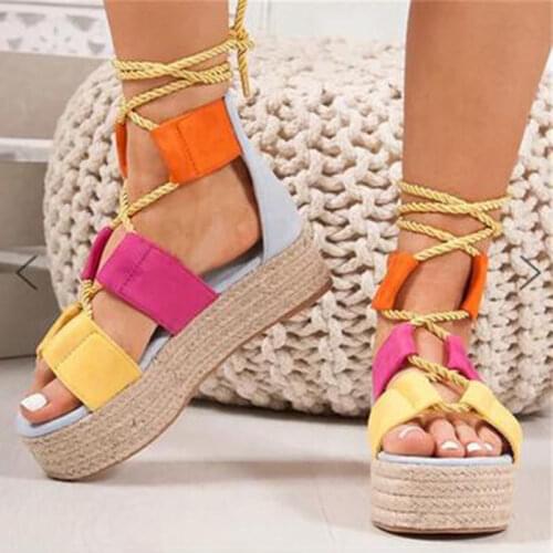 2020 new big size fashion women sandals platform rope ladies beach shoes wedge shoes high heel gladiator hot sandals women