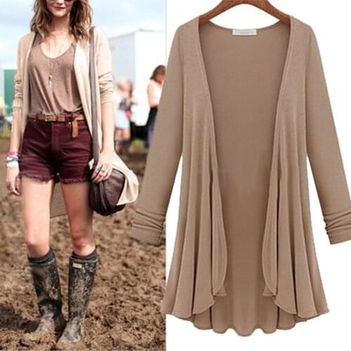 Paris Girl Women Fashion Cotton Top Thin Blouse Long Sleeve Summer Cardigan Sweater Coat Flounce Plus Size