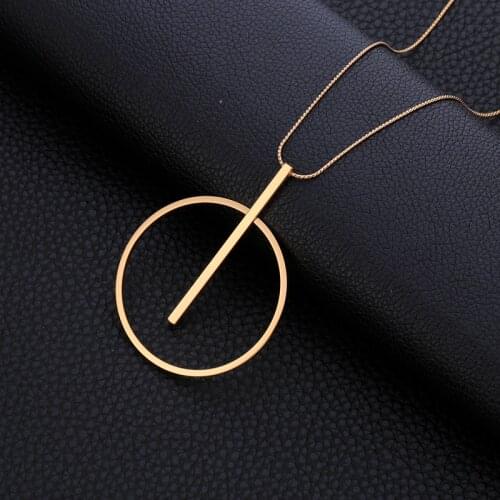 2021 Big Necklace Women Circle Geometric Metal Pendants Long Statement Necklaces Minimalist Sweater Chain Fashion Bijoux Femme