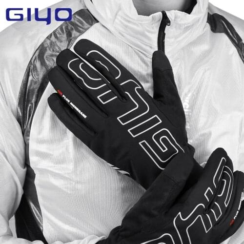 GIYO Winter Fleece Cycling Gloves Outdoor Sport Waterproof Gloves Men Bike Full Finger Gloves Thermal Fleece Cycling Gloves Gel