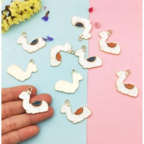 10pcs/pack Cute Alpaca Sheep Enamel Charms Pendant for DIY Bracelet Hair Jewelry Components Accessory Golden Color Metal Finding