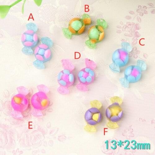 13*23mm 10pcs Colorful Acrylic Resin Cabochons Ornament Accessories Girl Hair Jewelry Bow Center Ornament Sweet Candy Sticker